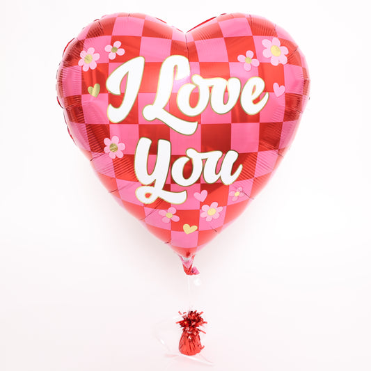 I Love You Checkerboard Heart Balloon, 28in