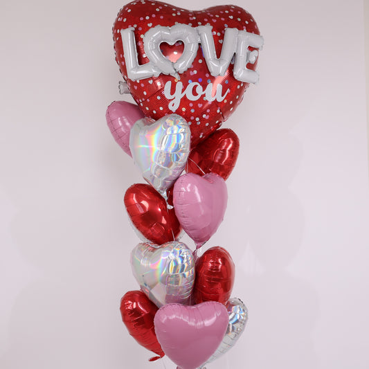 Assorted Hearts with Giant Heart Centerpiece Balloon Bouquet