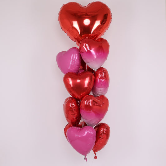 Ombre Hearts with Red Heart Centerpiece Balloon Bouquet