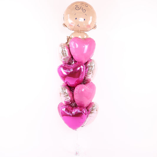 Welcome Baby Pink Hearts Balloon Bouquet