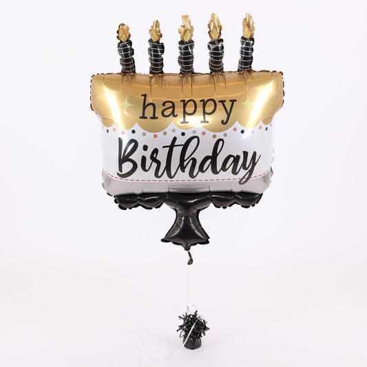 Gold, Silver & Black Happy Birthday Cake Balloon, 28in
