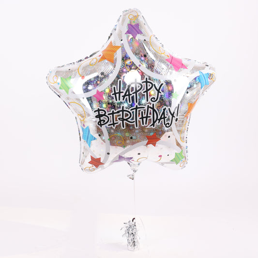 Holographic Silver Star Happy Birthday Balloon, 32in