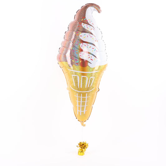Chocolate Swirl Ice Cream Cone Holographic Balloon, 41in